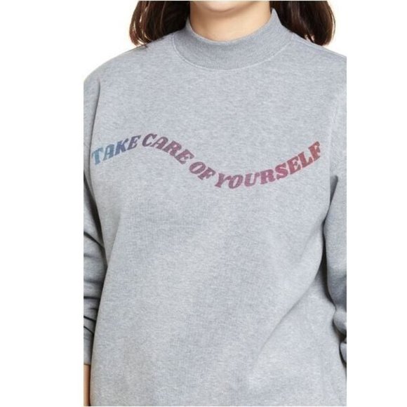 BP. Women's Take Care Graphic Mock Neck Sweatshirt in Grey Heather 2XS $49 - Picture 4 of 4